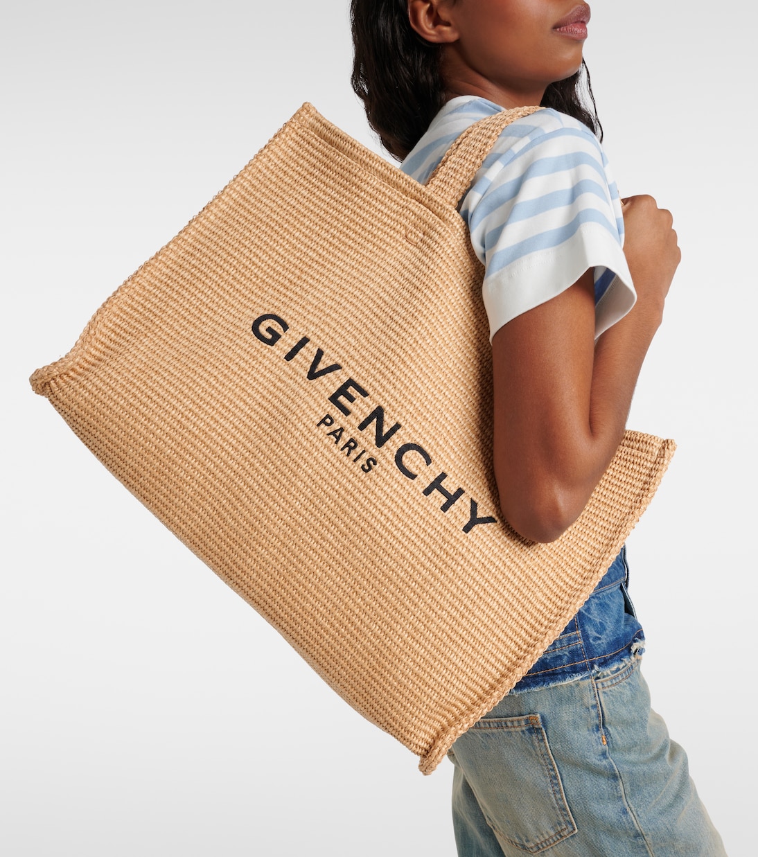 G Tote Medium raffia effect tote bag in neutrals Givenchy Mytheresa
