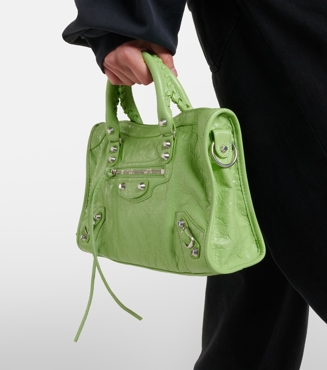 Le City Small leather shoulder bag in green Balenciaga Mytheresa