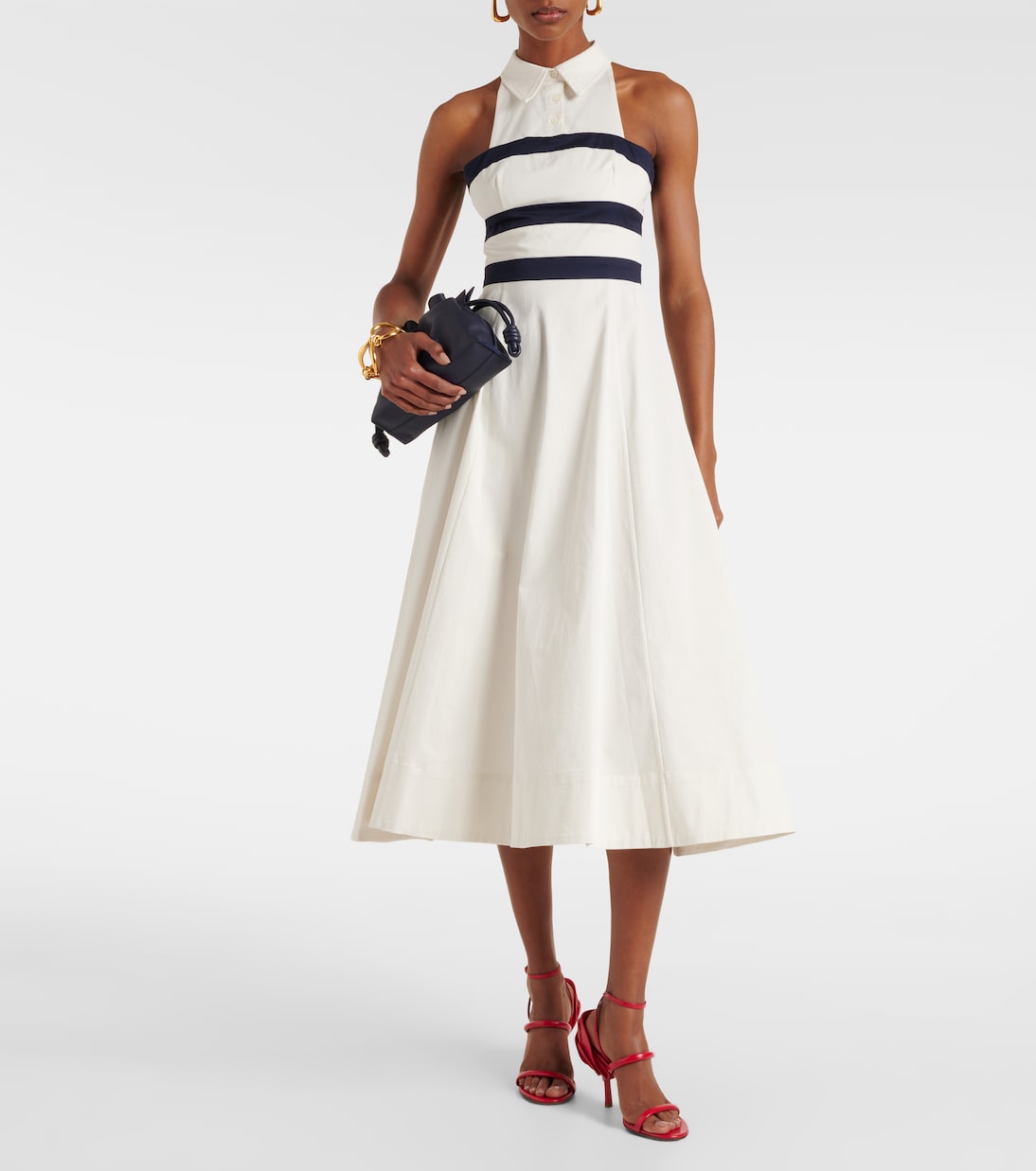 Captain striped cotton chino midi dress | Staud