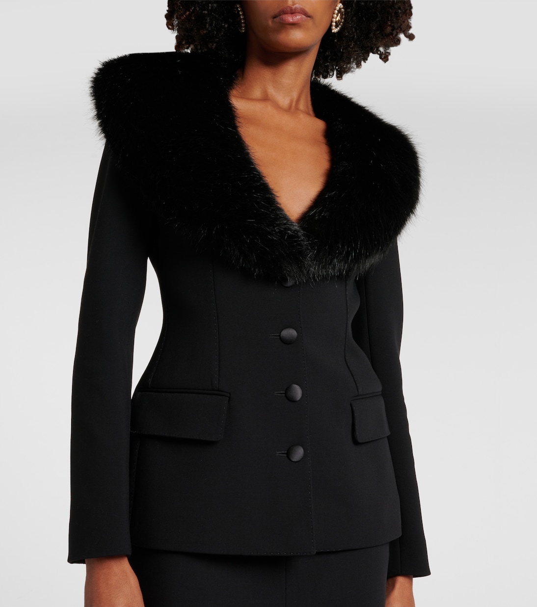 Blazer aus einem Wollgemisch mit Faux Fur | Dolce&Gabbana