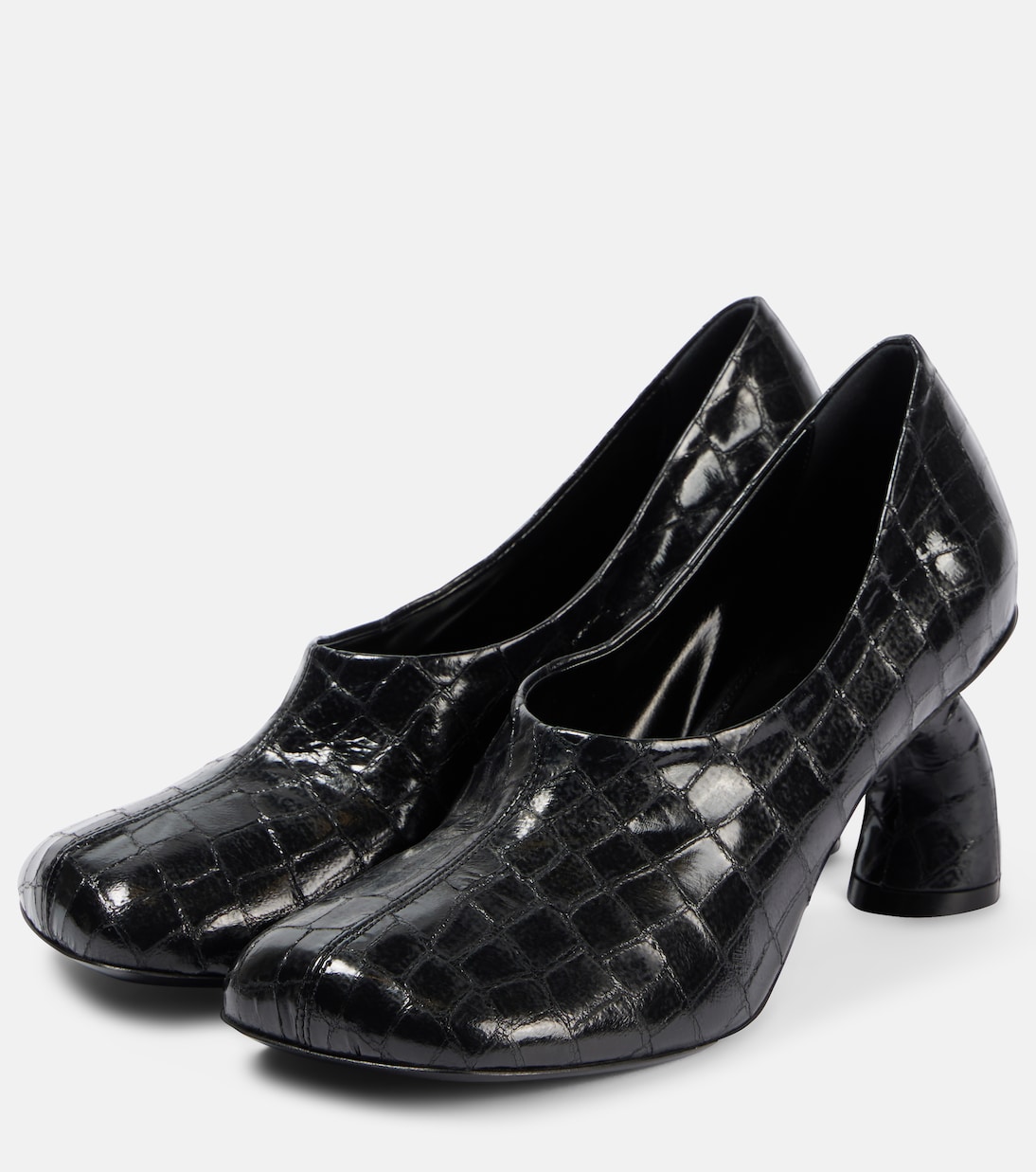 Scarpe con tacco Dries Van Noten in pelle metallizzata effetto coccodrillo per un look giovane e audace.