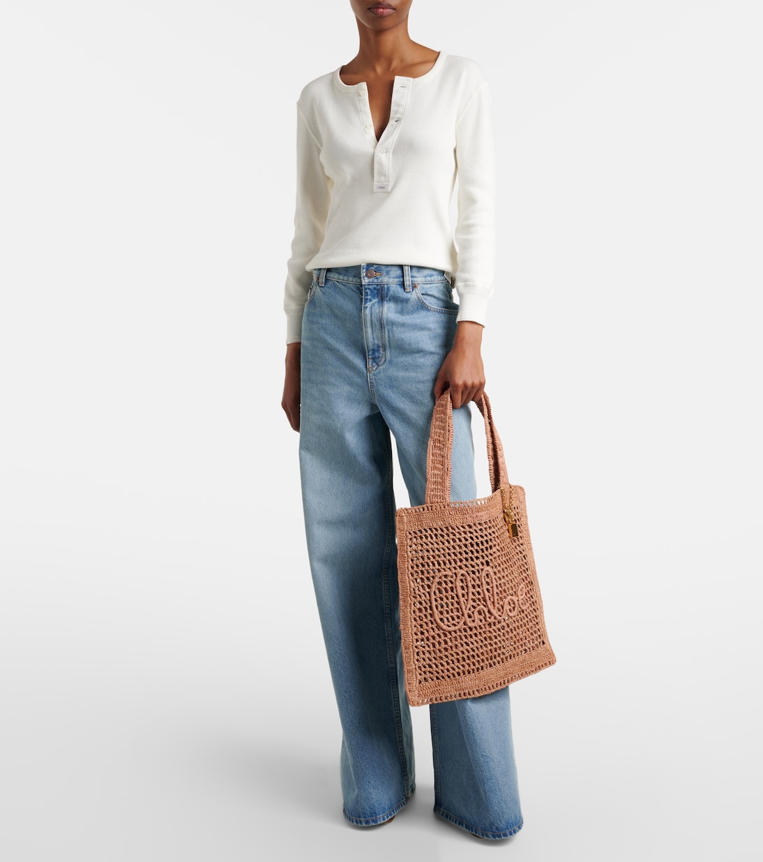 Summer Banana raffia-effect tote bag | Chloé