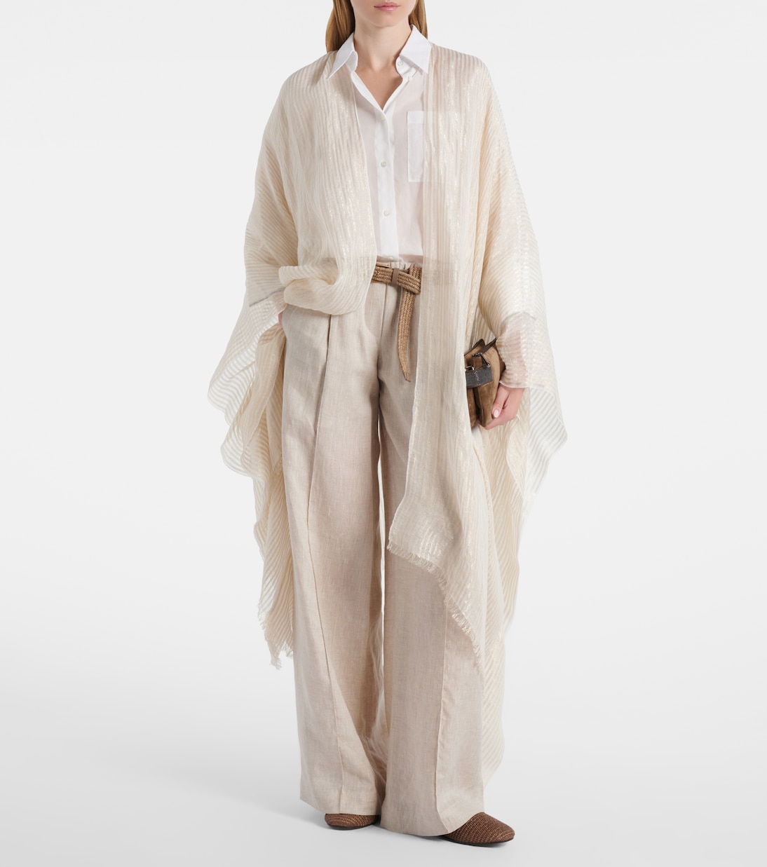 Fringed linen-blend cape | Brunello Cucinelli