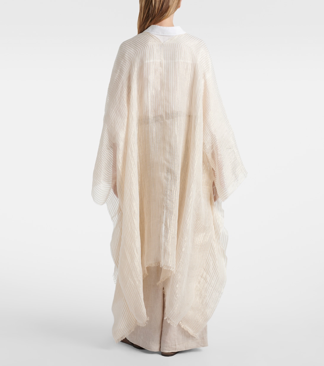 Fringed linen-blend cape | Brunello Cucinelli