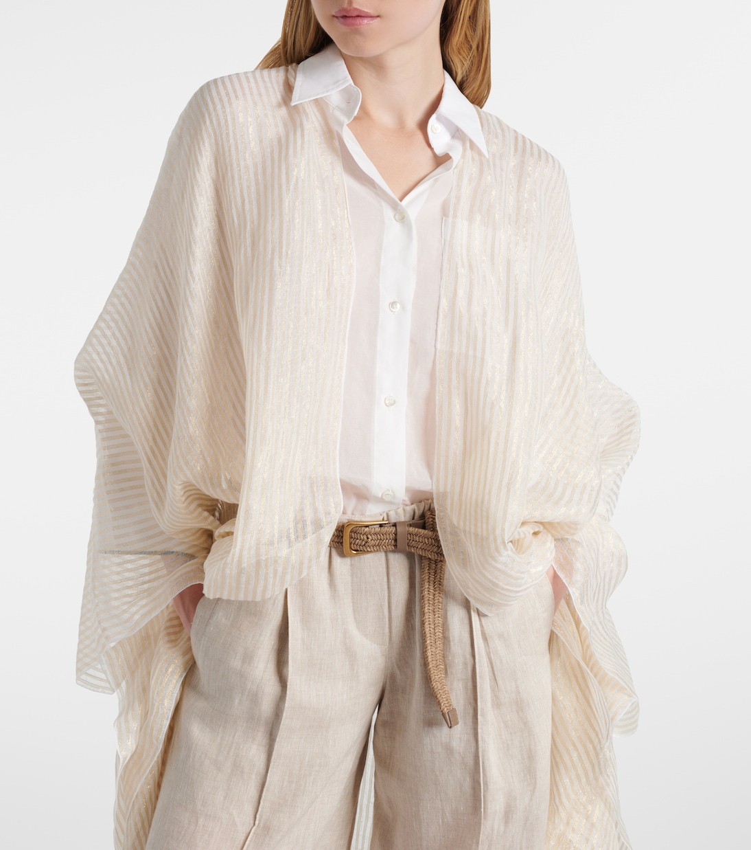 Fringed linen-blend cape | Brunello Cucinelli