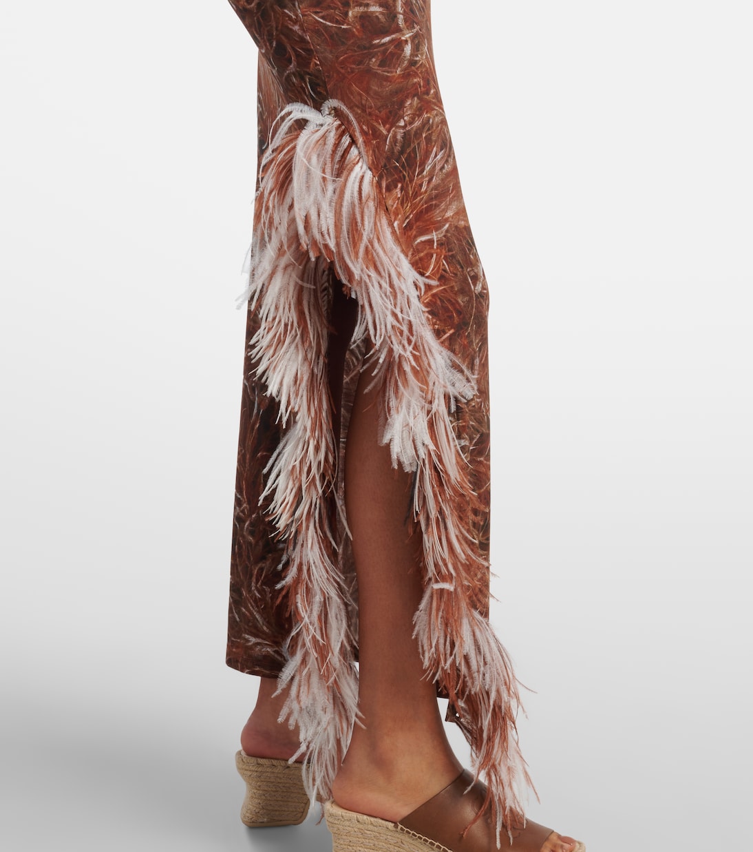 Abito lungo con stampa e piume | Loewe