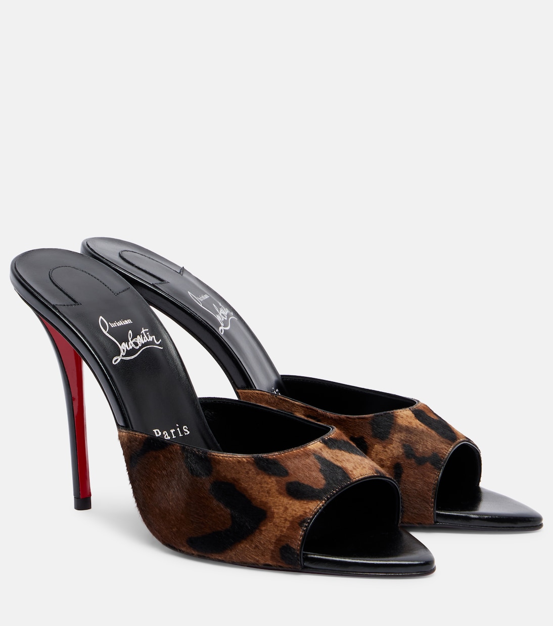 Miss Z 100 레오파드 프린트 카프 헤어 뮬 | Christian Louboutin