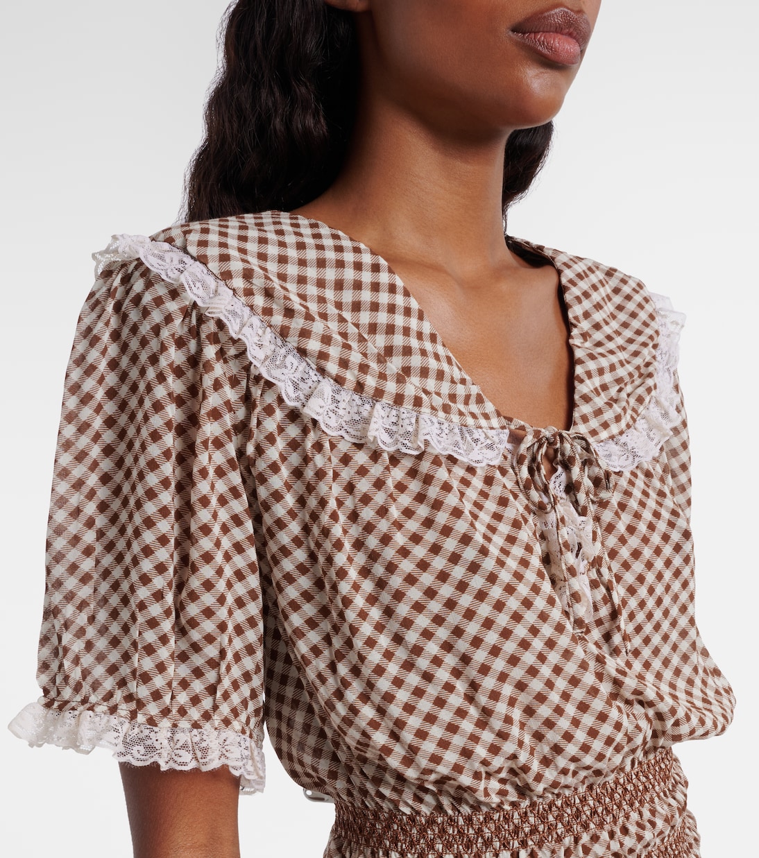 Britt gingham shirred crêpe top | Rixo