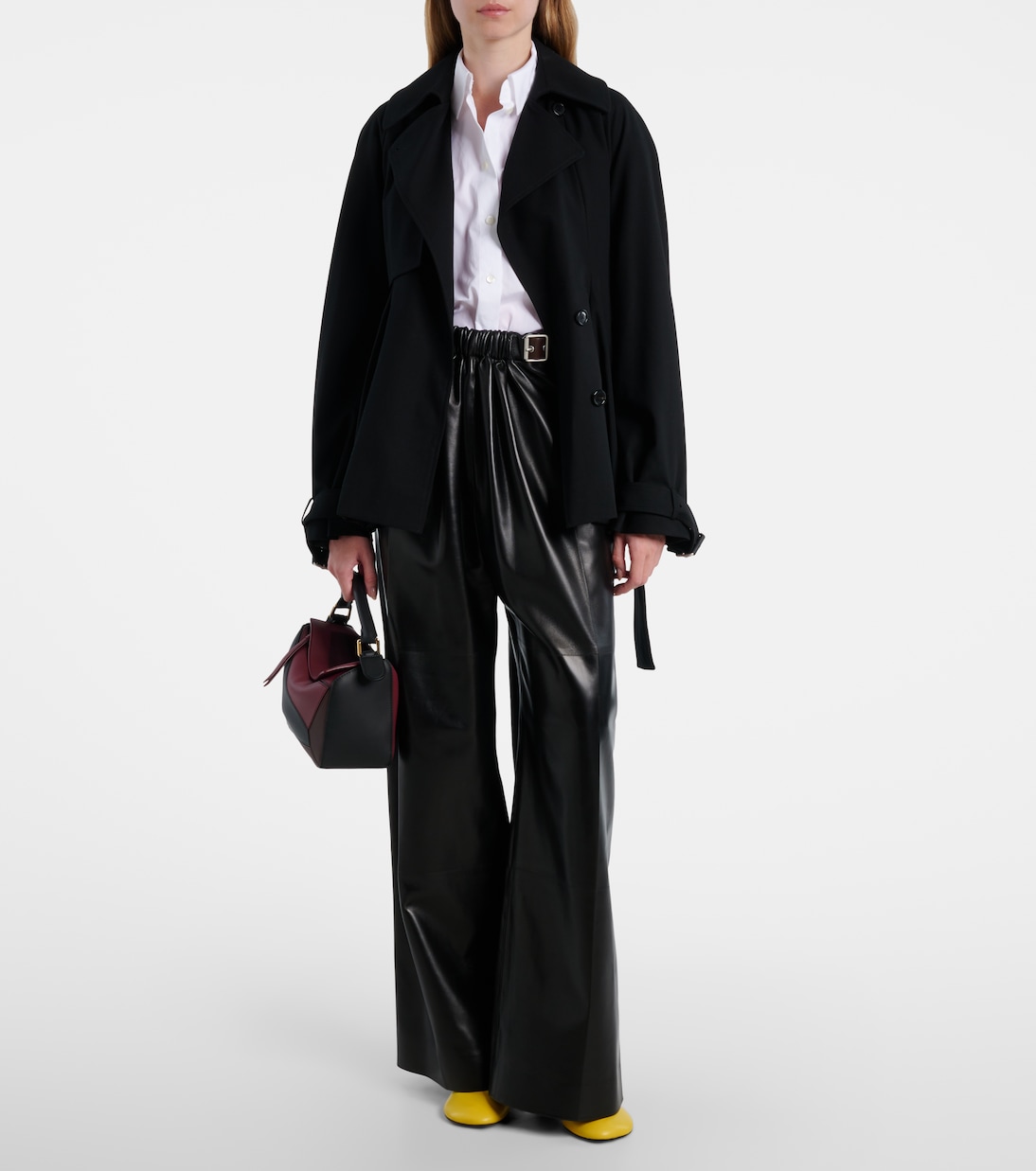 개더 레더 와이드 팬츠 | Loewe