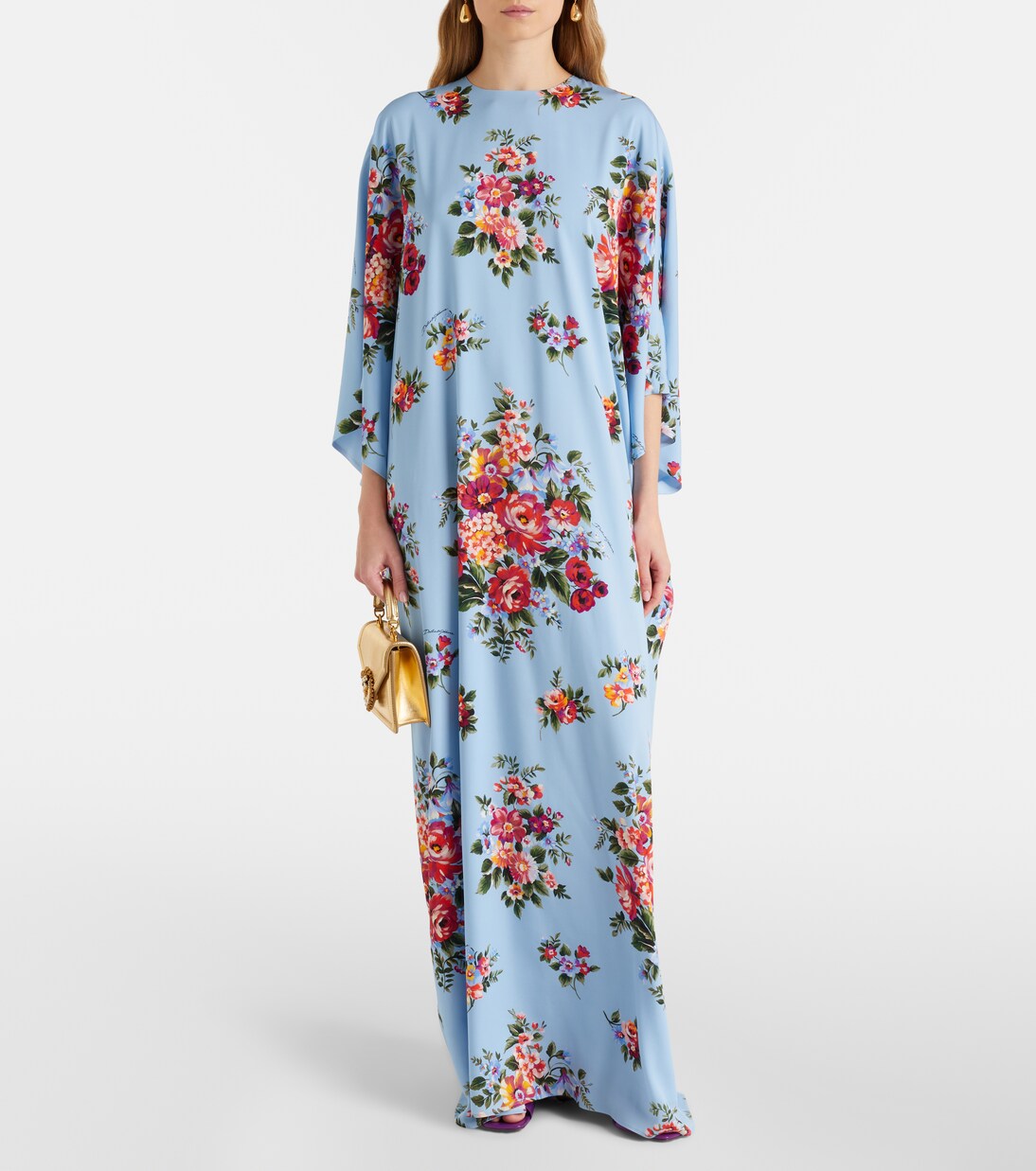 Caftano in misto seta con stampa floreale | Dolce&Gabbana