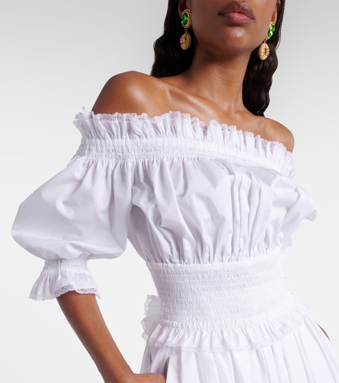 Off-shoulder cotton-blend poplin crop top | Dolce&Gabbana