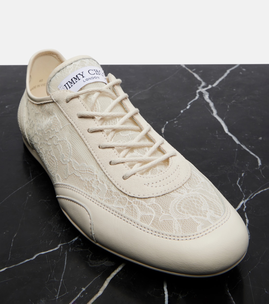 Sunny leather-trimmed lace sneakers | Jimmy Choo