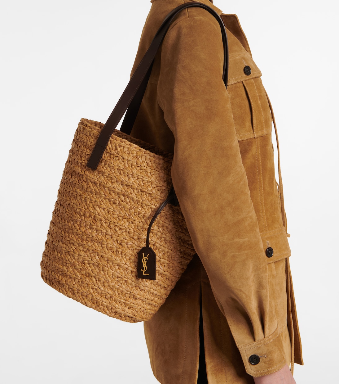 Secchiello Panier Small in rafia e pelle | Saint Laurent