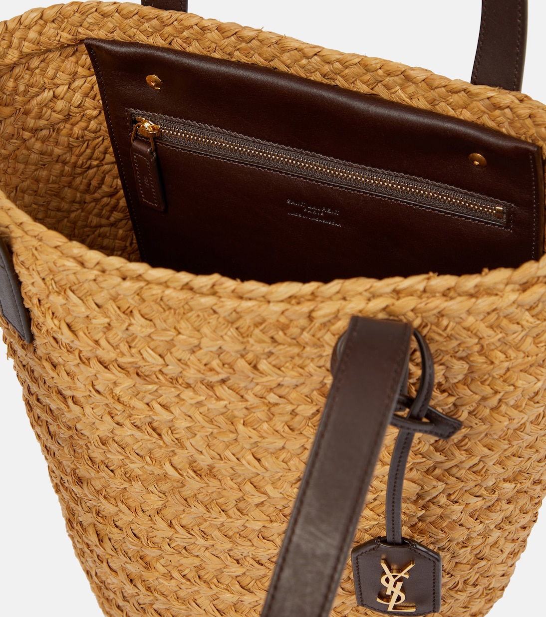 Secchiello Panier Small in rafia e pelle | Saint Laurent