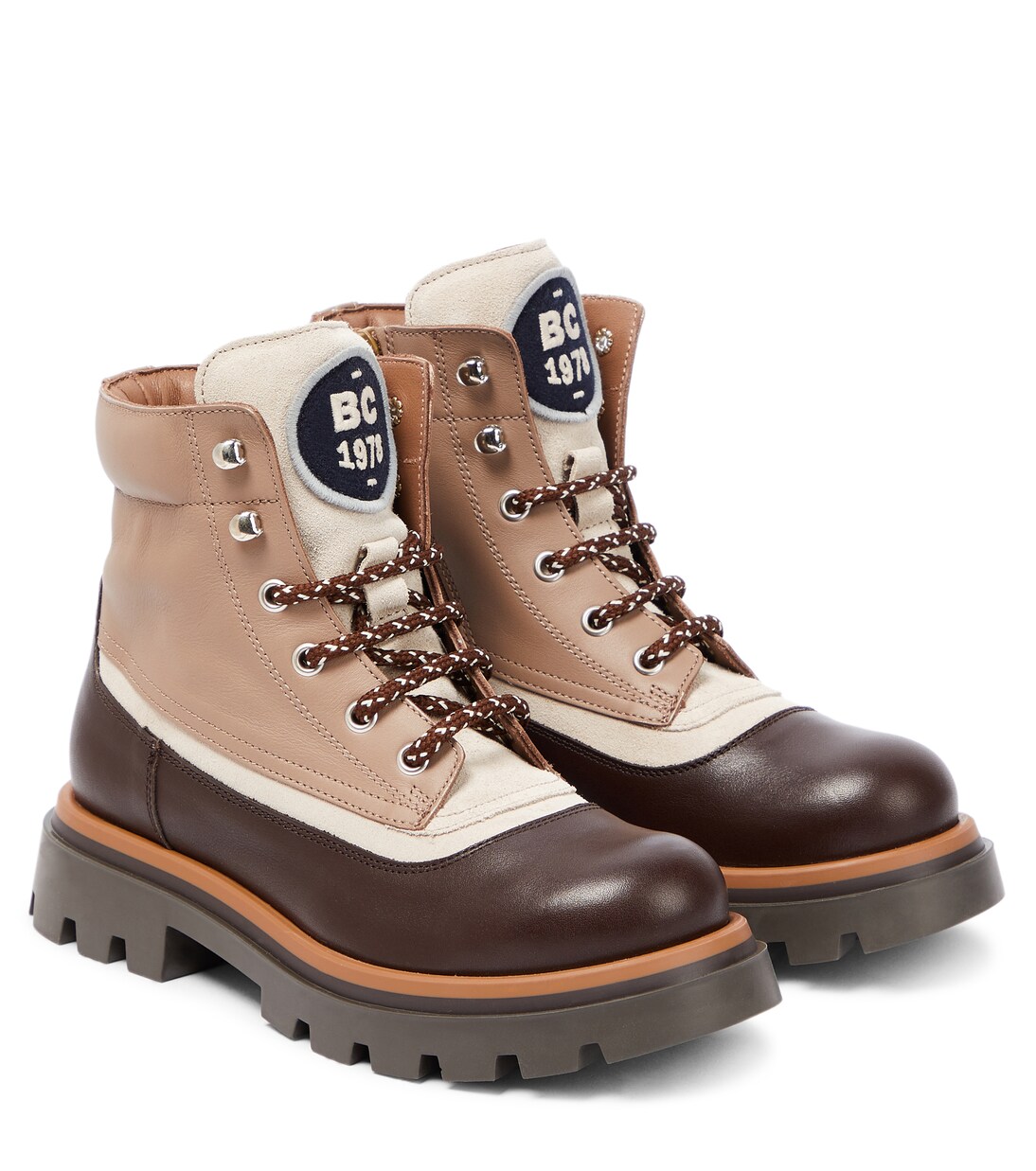 Suede-panel leather hiking boots | Brunello Cucinelli Kids