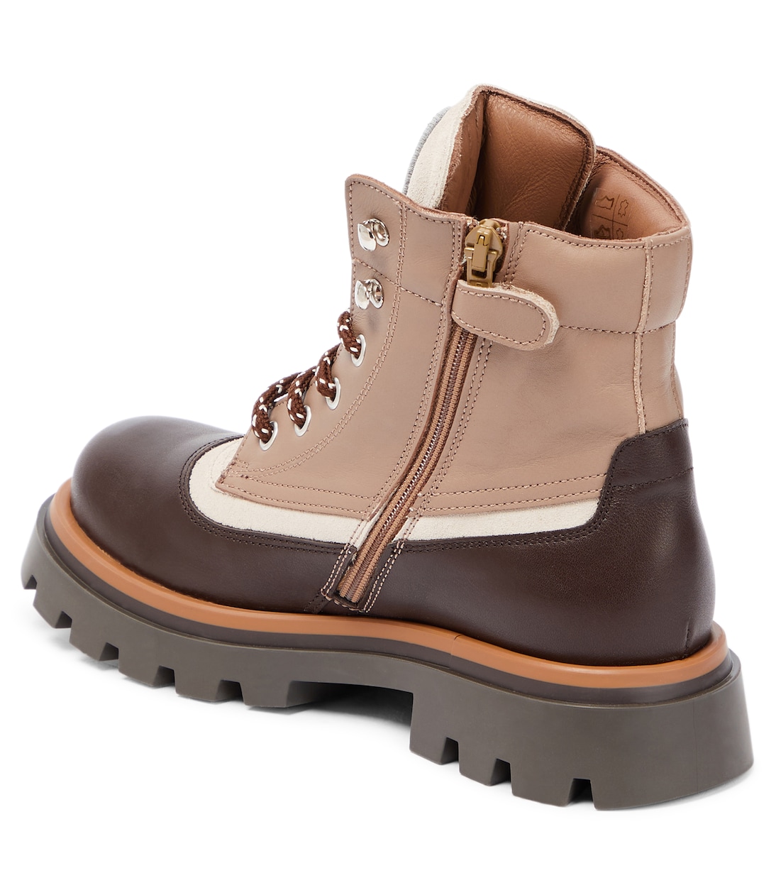 Suede-panel leather hiking boots | Brunello Cucinelli Kids