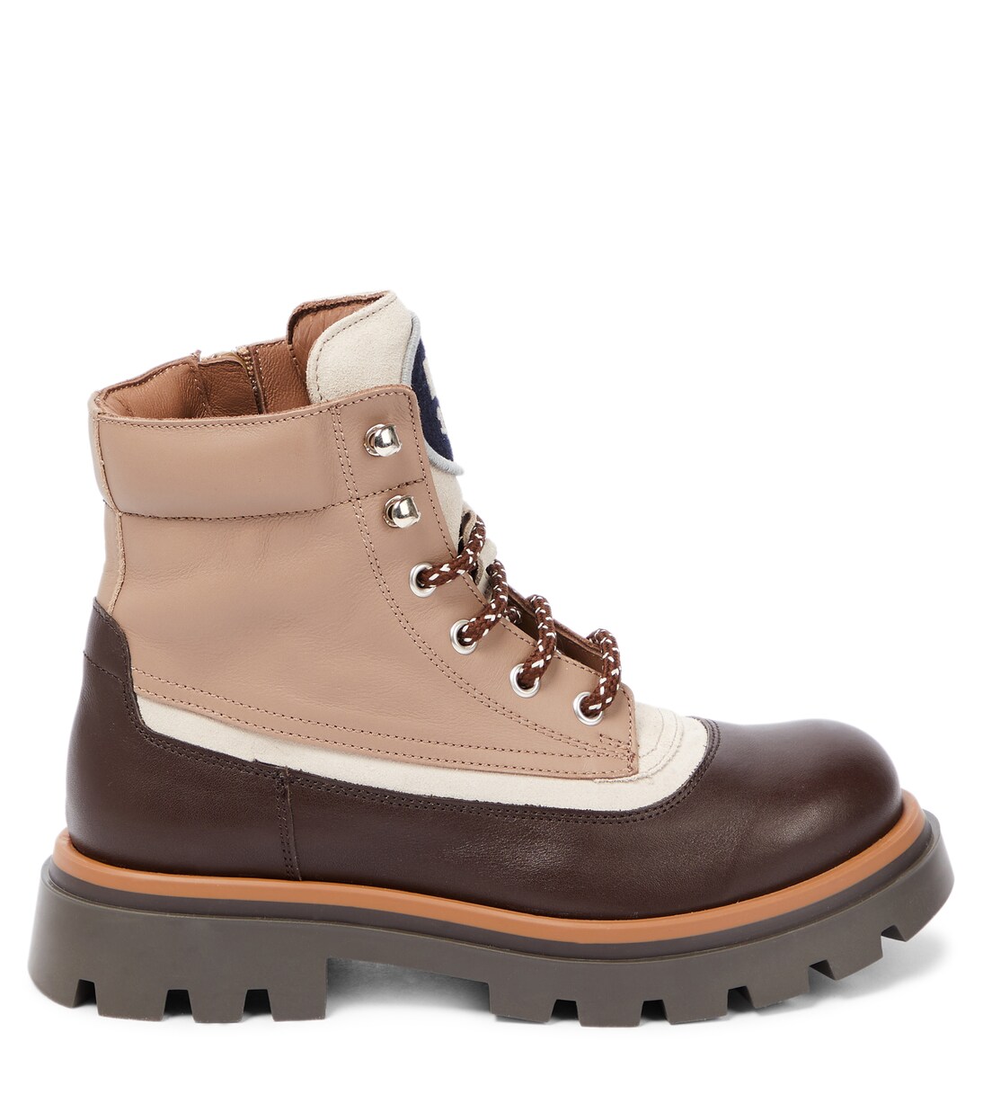 Suede-panel leather hiking boots | Brunello Cucinelli Kids