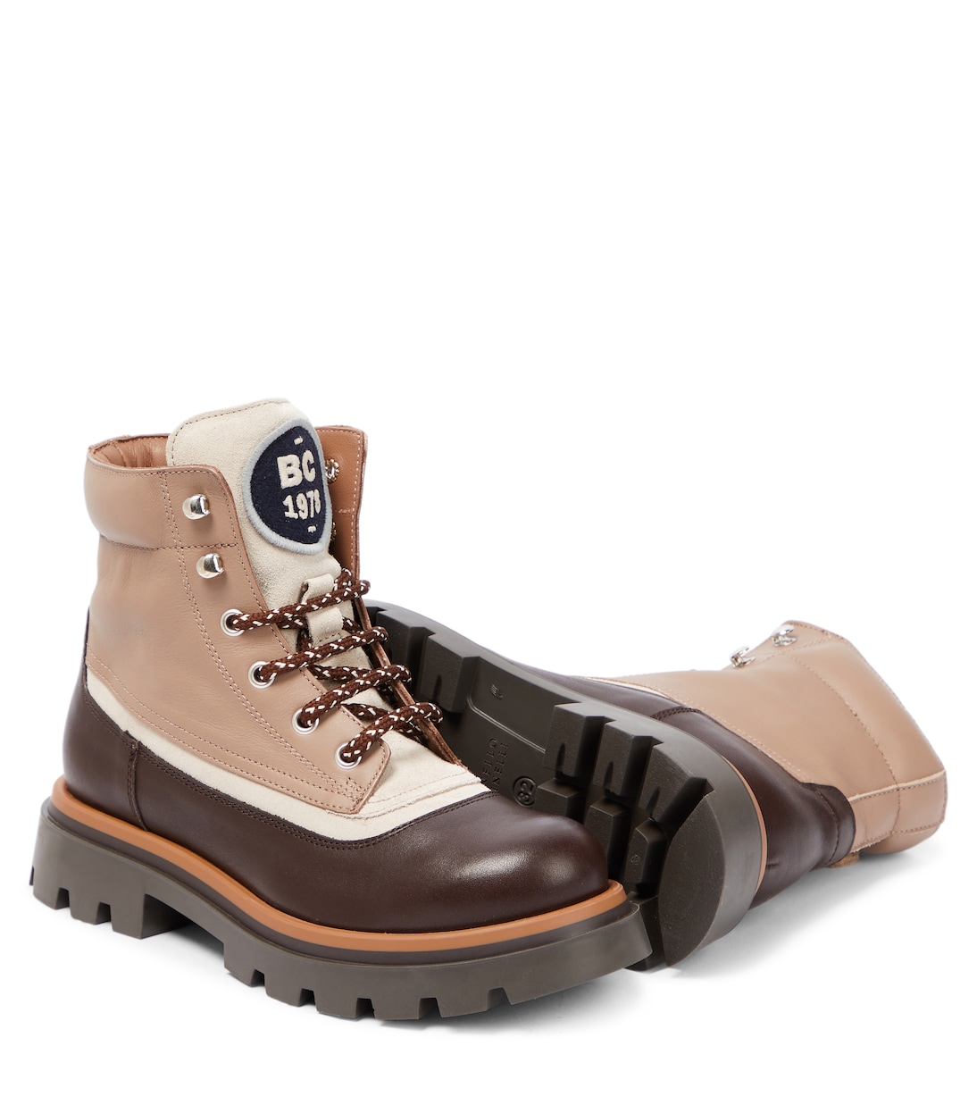 Suede-panel leather hiking boots | Brunello Cucinelli Kids
