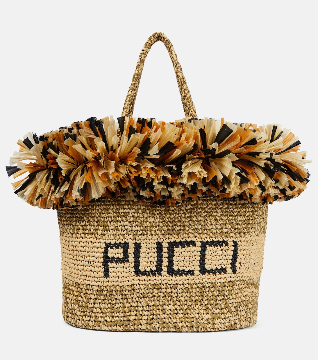 Logo fringe-trimmed raffia tote bag | Pucci