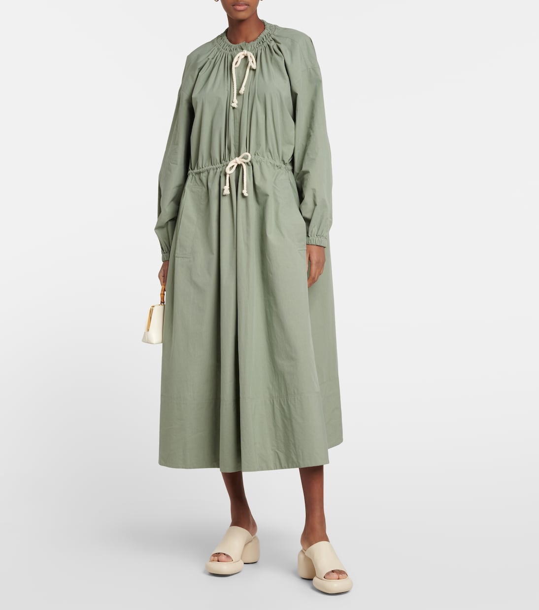 Drawstring cotton poplin midi dress | Jil Sander
