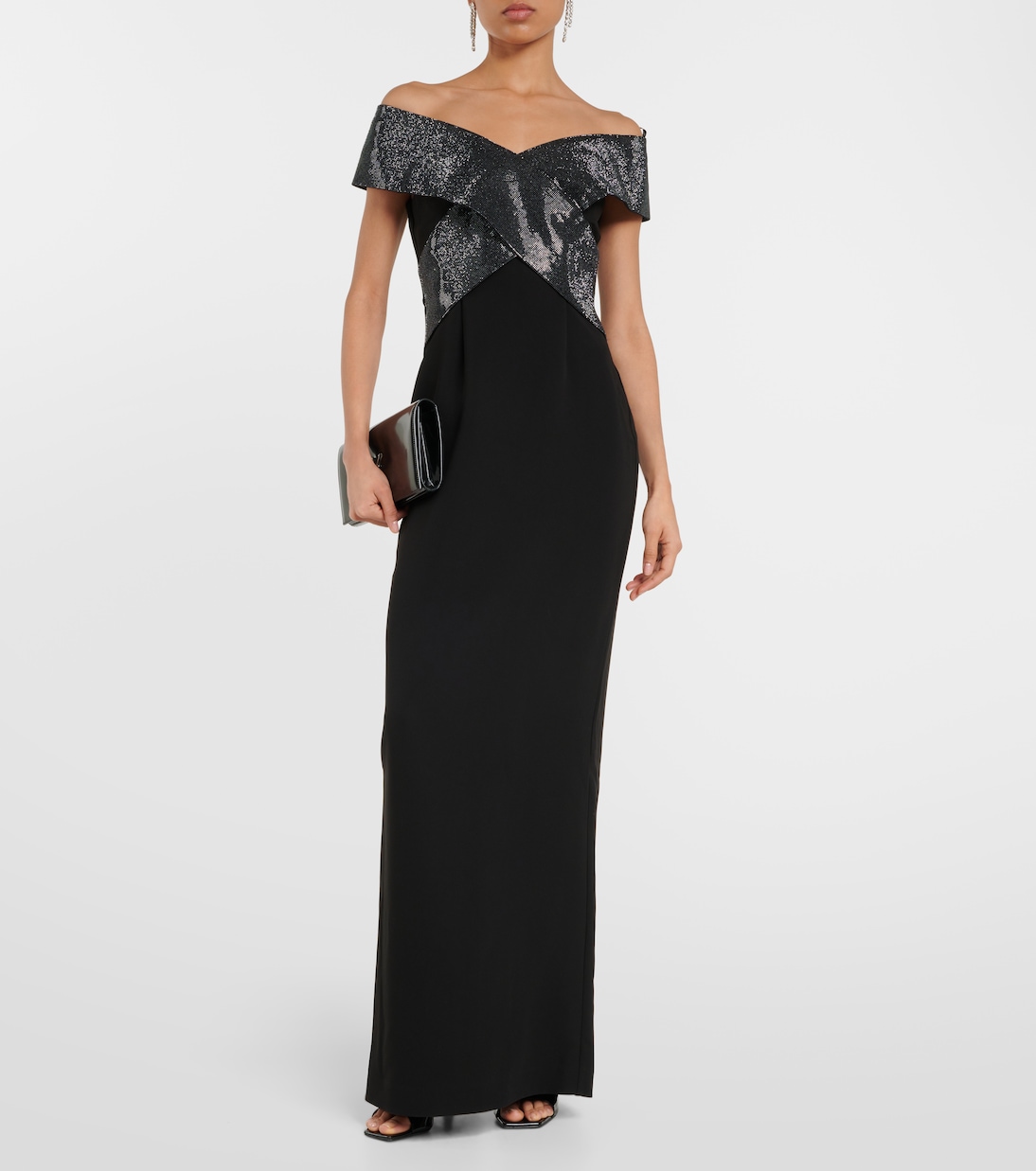 Off-Shoulder-Robe aus Cady und Samt | Roland Mouret