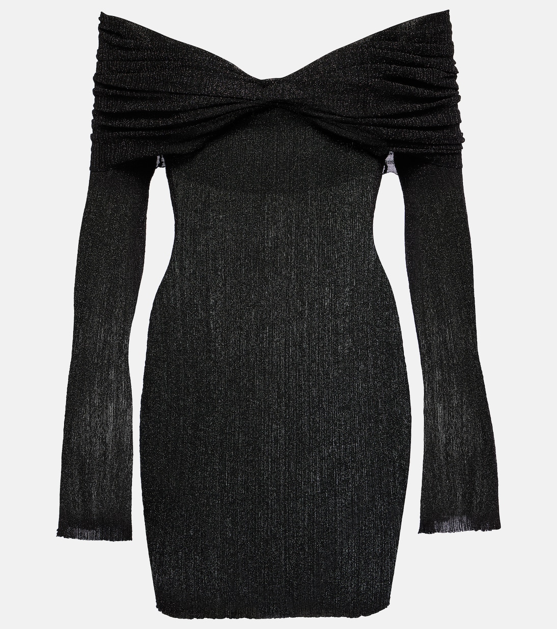 Off-shoulder ribbed-knit lamé minidress | Aya Muse