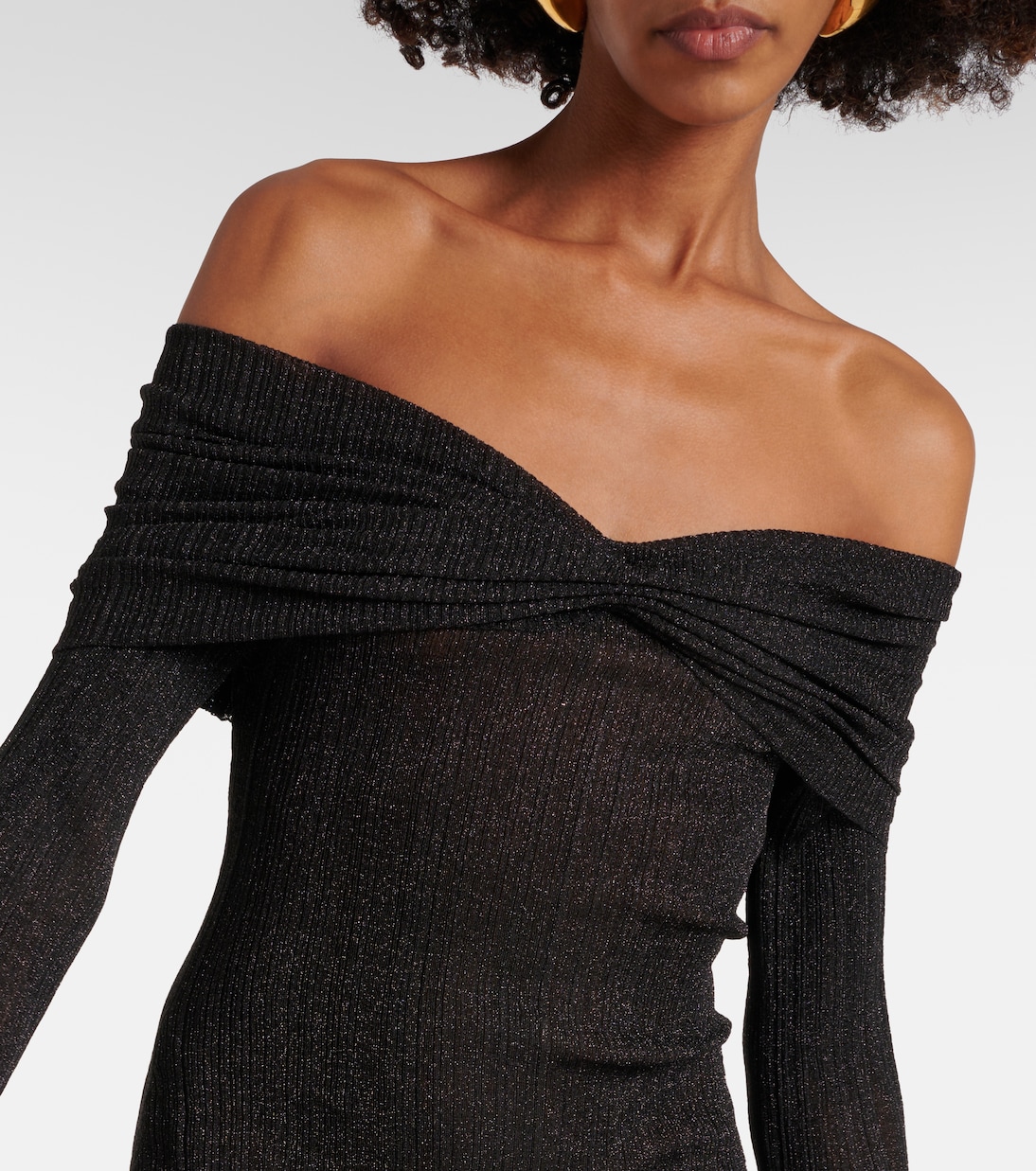 Off-shoulder ribbed-knit lamé minidress | Aya Muse