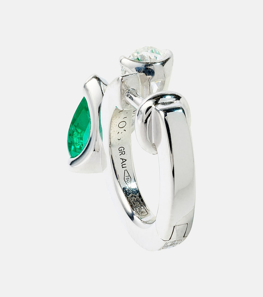 Boucle d'oreille unique Serti sur Vide en or blanc 18 ct, diamants et émeraude | Repossi