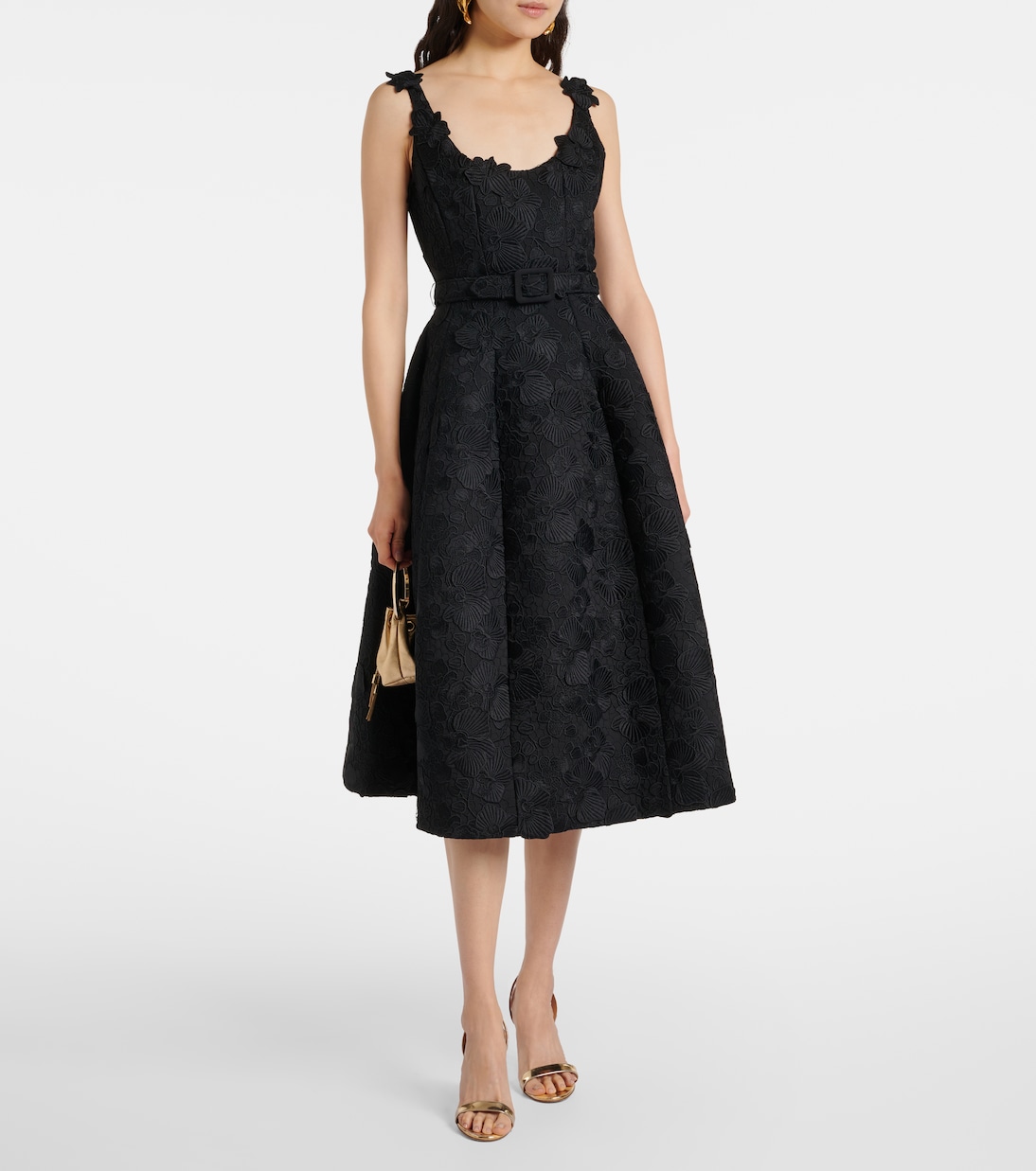 Orchid embroidered guipure lace midi dress | Oscar de la Renta