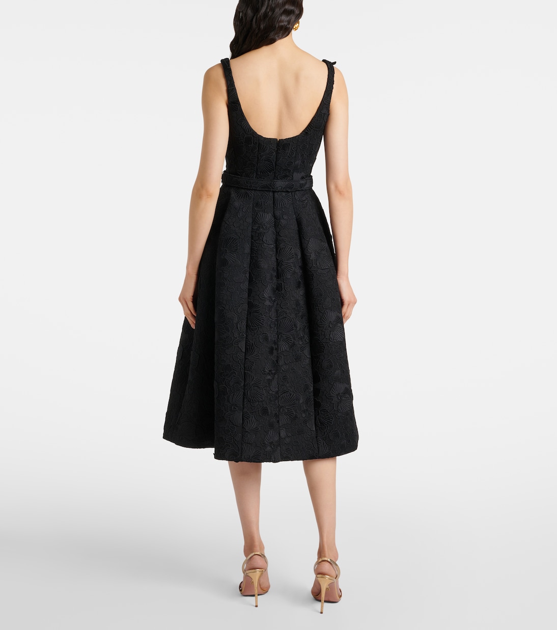 Orchid embroidered guipure lace midi dress | Oscar de la Renta