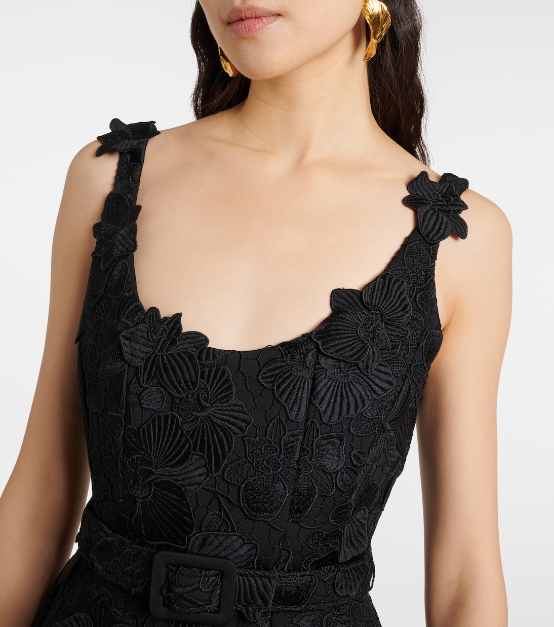 Orchid embroidered guipure lace midi dress | Oscar de la Renta