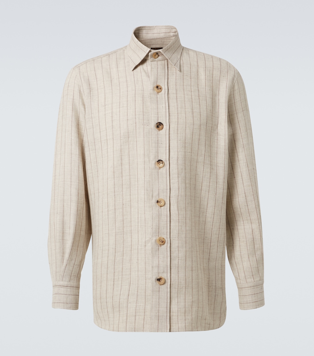 Pinstripe linen and wool overshirt | Rubinacci