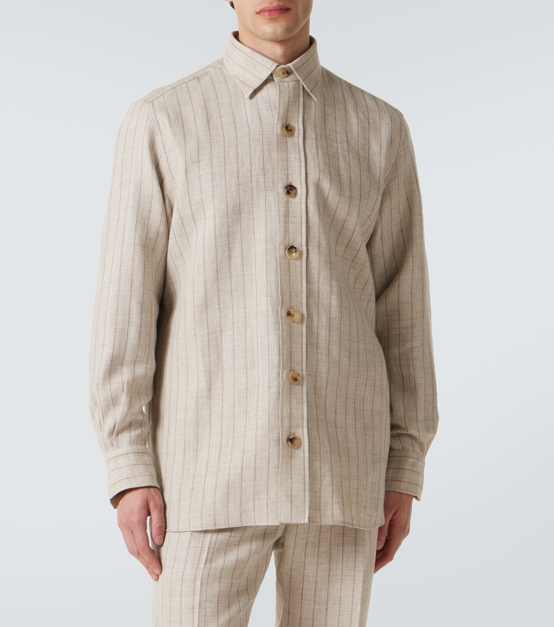 Pinstripe linen and wool overshirt | Rubinacci