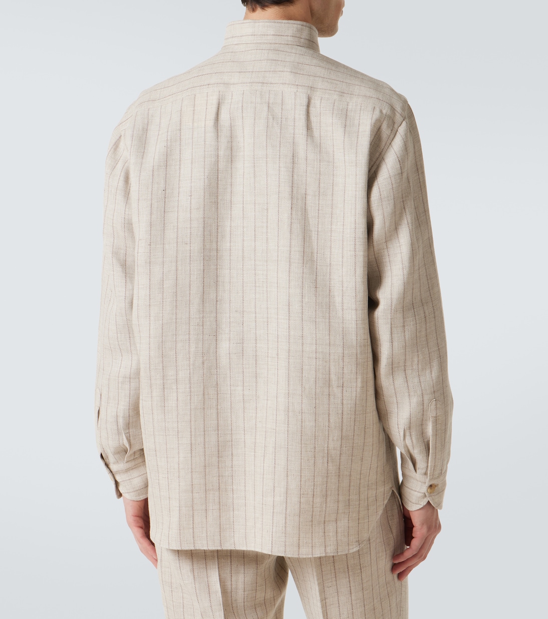 Pinstripe linen and wool overshirt | Rubinacci