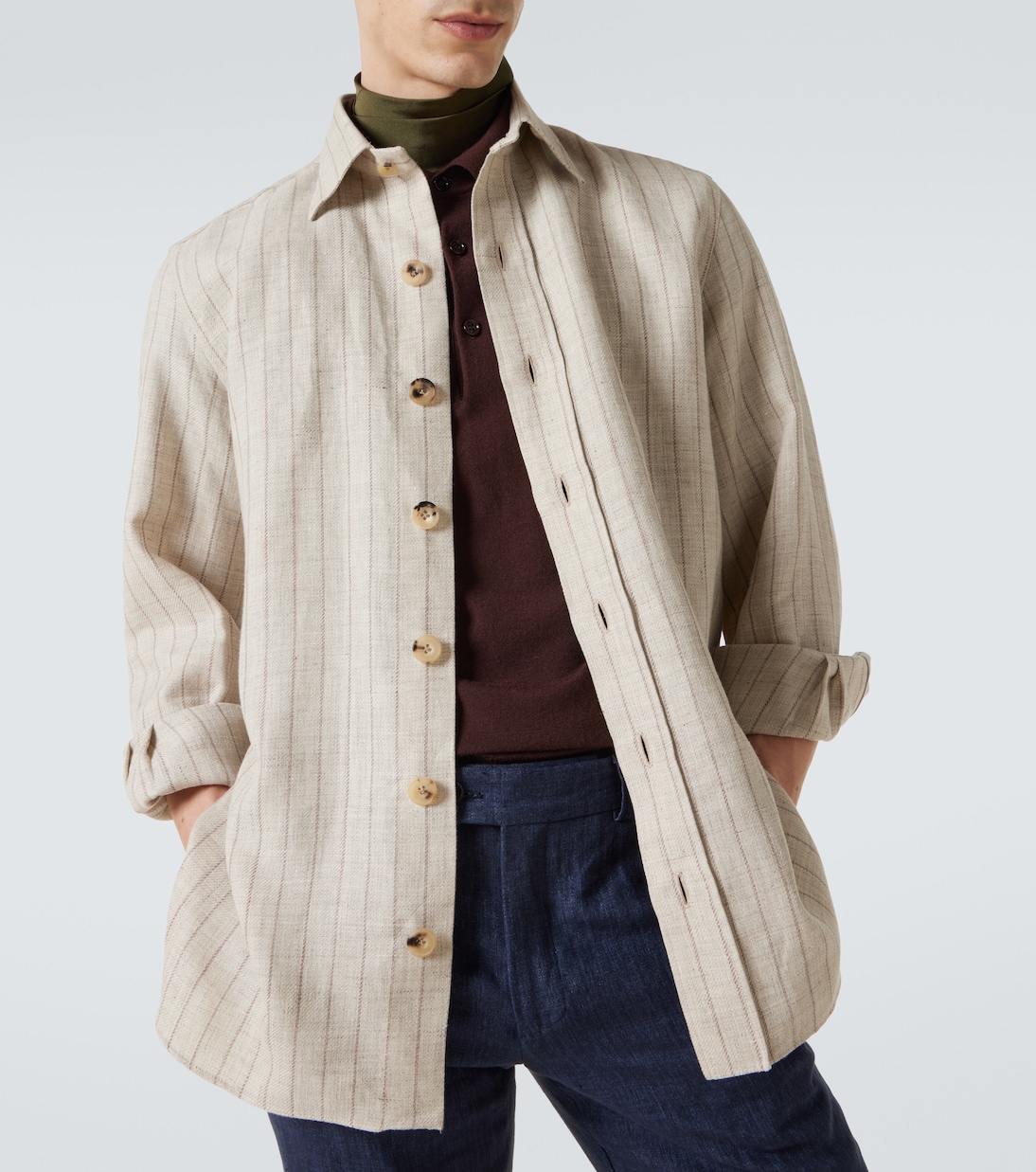 Pinstripe linen and wool overshirt | Rubinacci