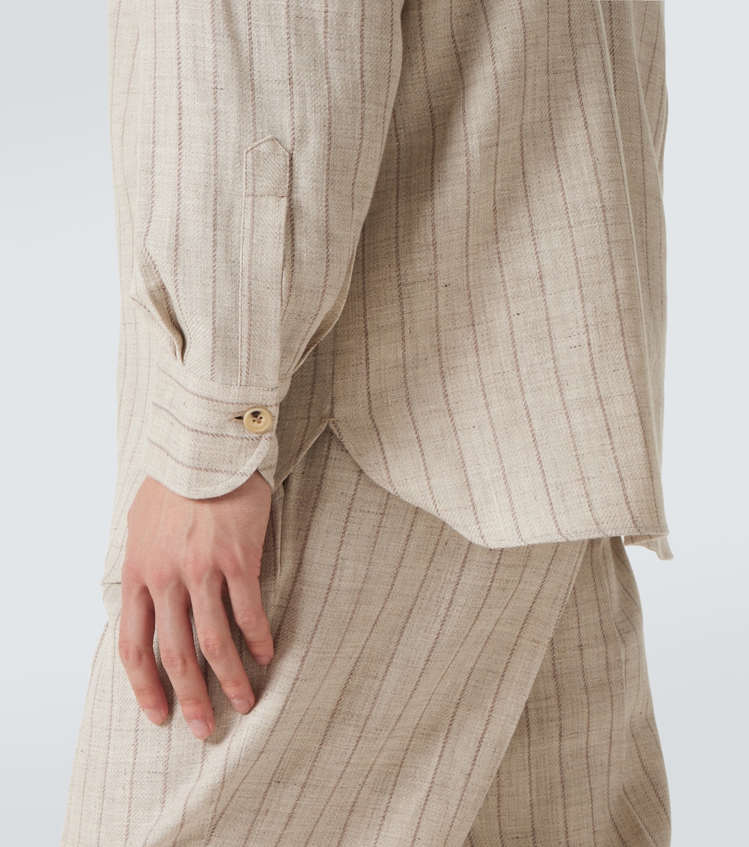 Pinstripe linen and wool overshirt | Rubinacci