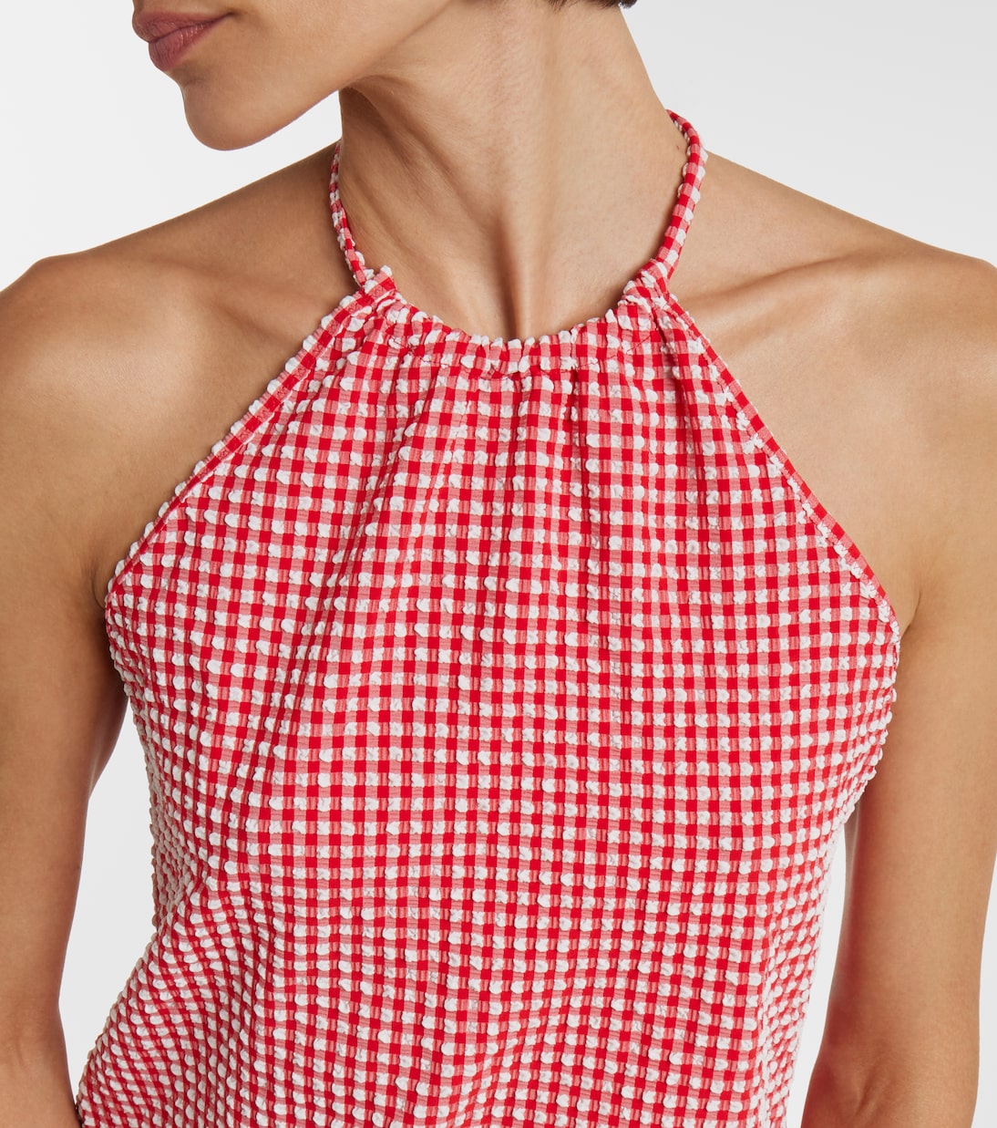 Vestido corto de sirsaca con cuello halter | Hunza G