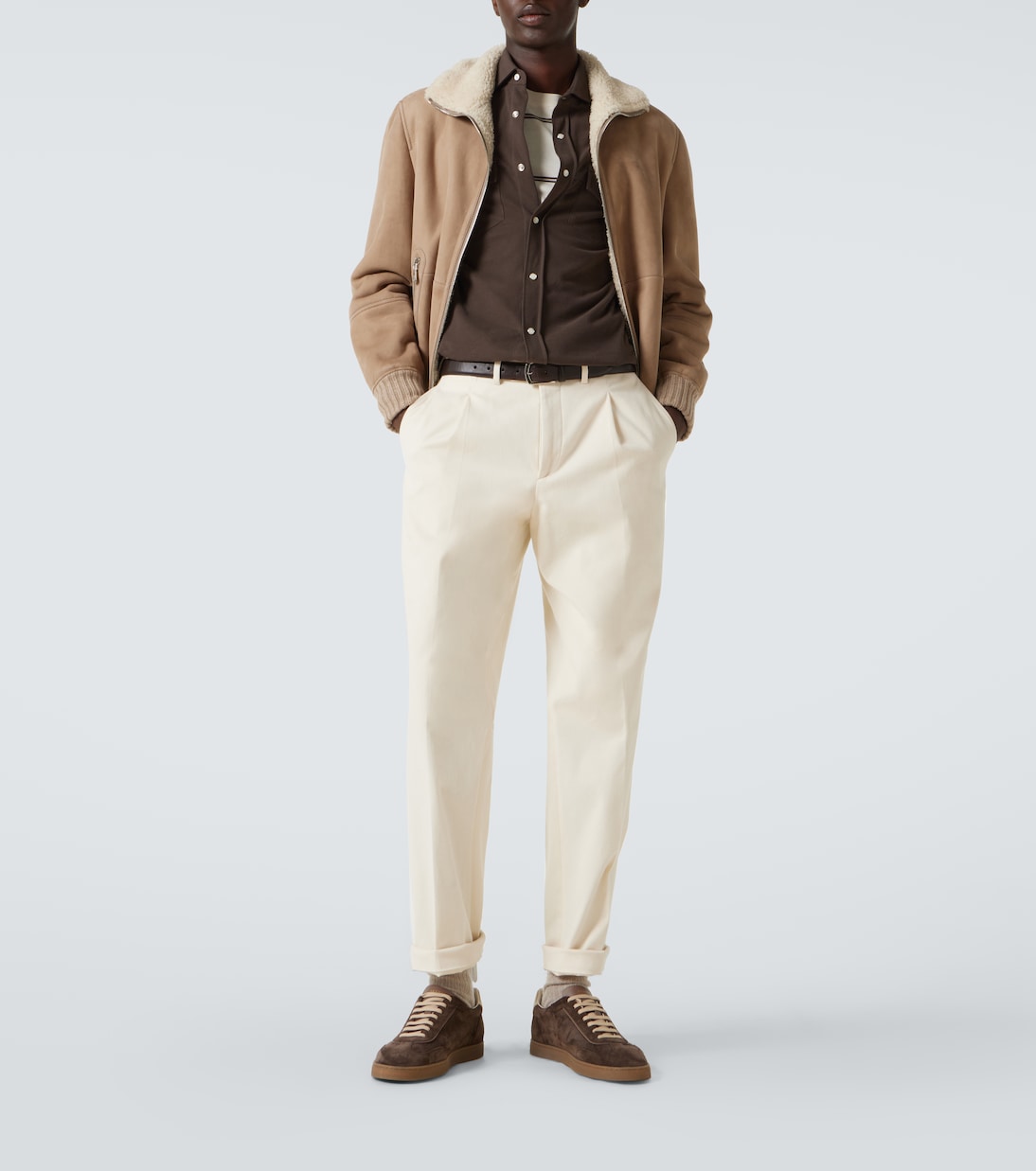 Leather-trimmed suede sneakers | Brunello Cucinelli