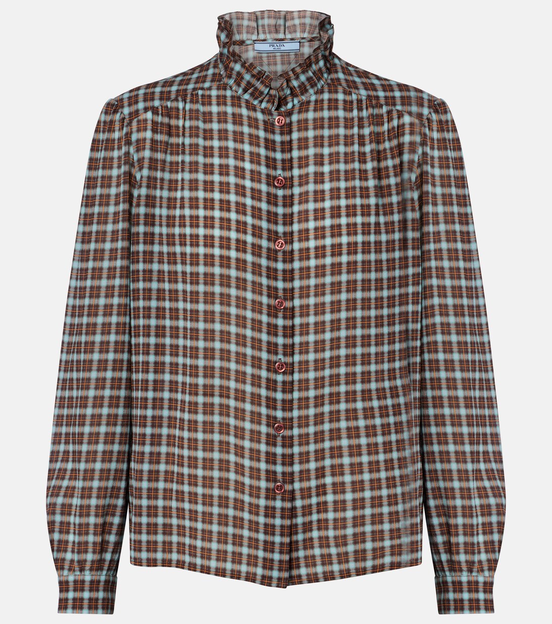 Camicia in georgette di misto seta a quadri | Prada