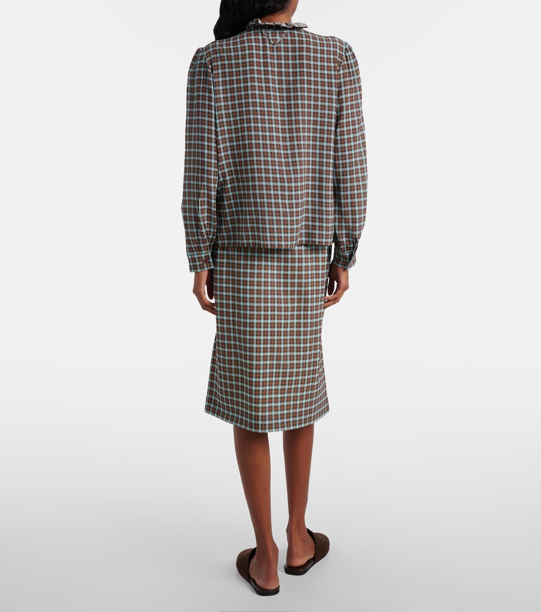 Camicia in georgette di misto seta a quadri | Prada