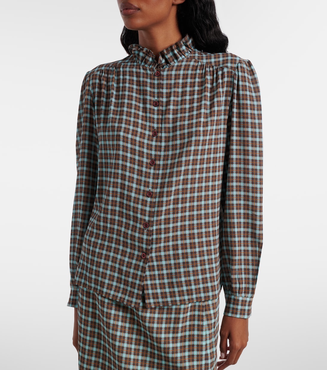 Camicia in georgette di misto seta a quadri | Prada