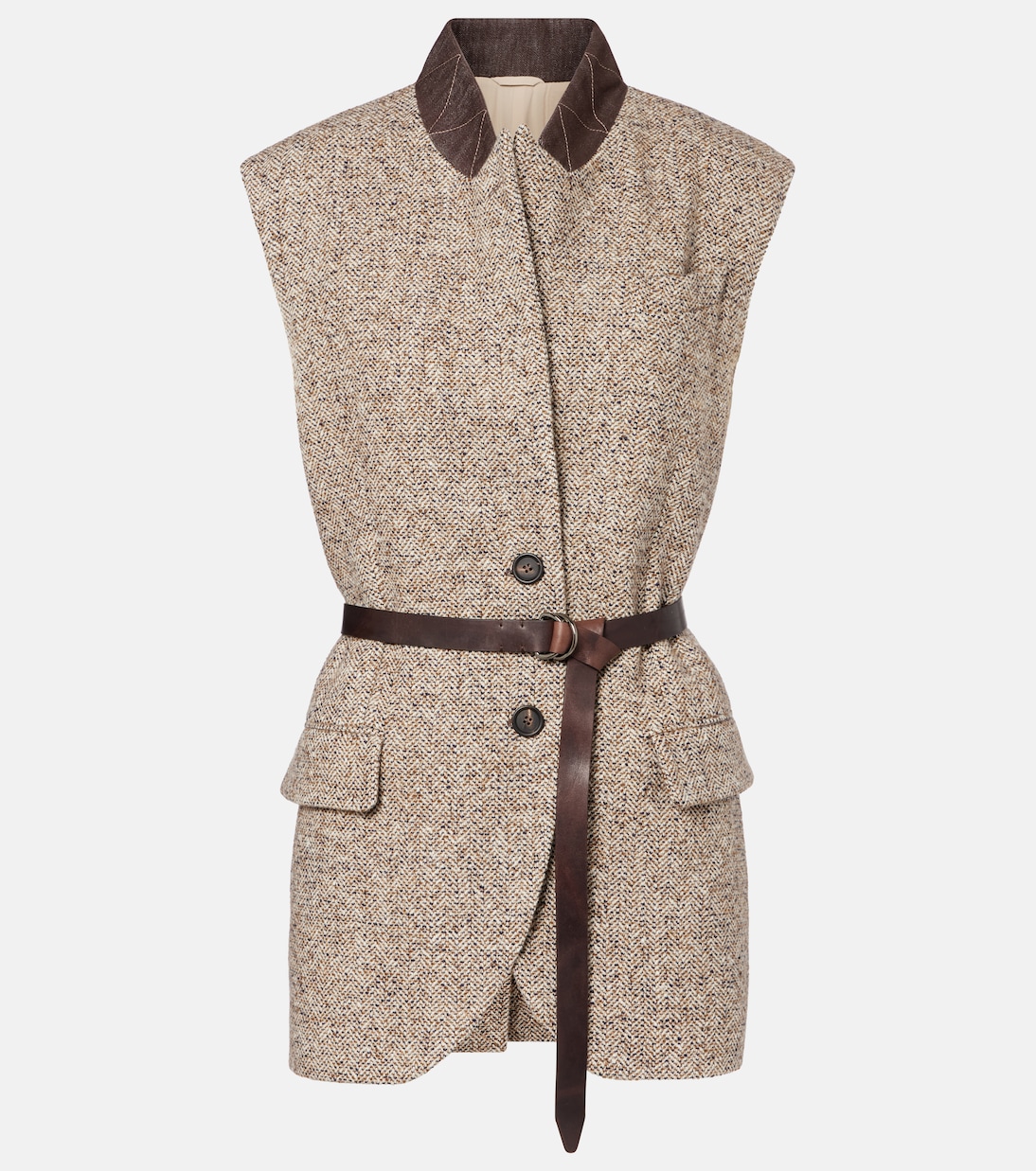 Belted wool and silk-blend vest | Brunello Cucinelli