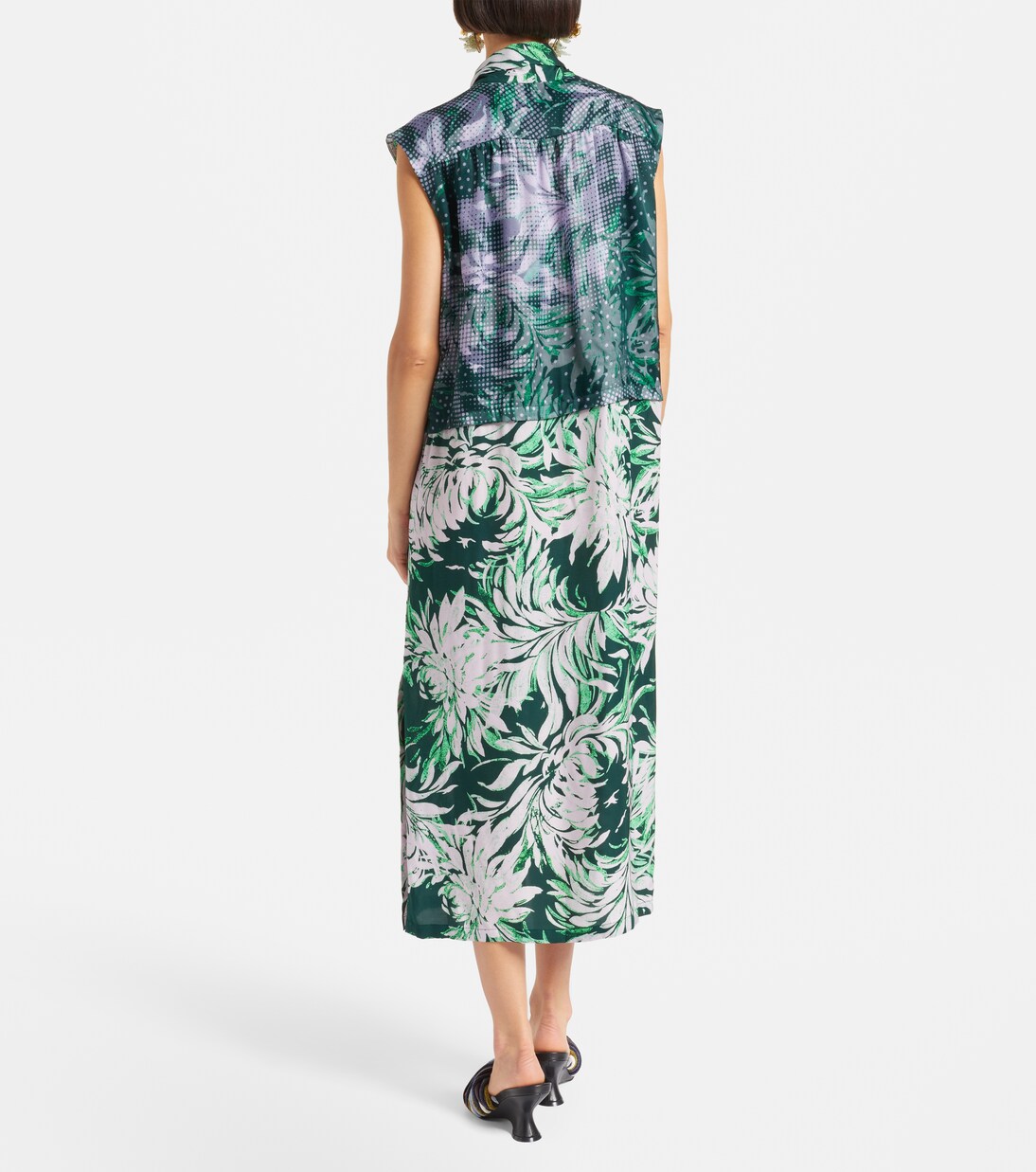 Printed tie-neck midi dress | Dries Van Noten