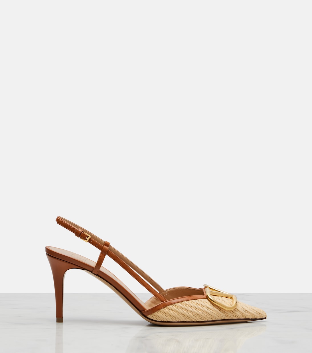 VLogo leather-trimmed slingback pumps | Valentino Garavani