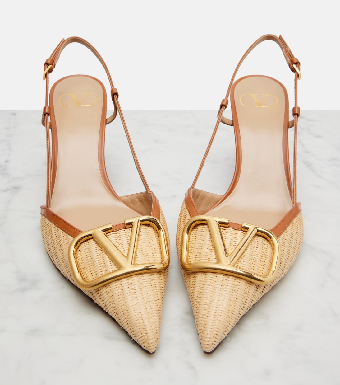 VLogo leather-trimmed slingback pumps | Valentino Garavani