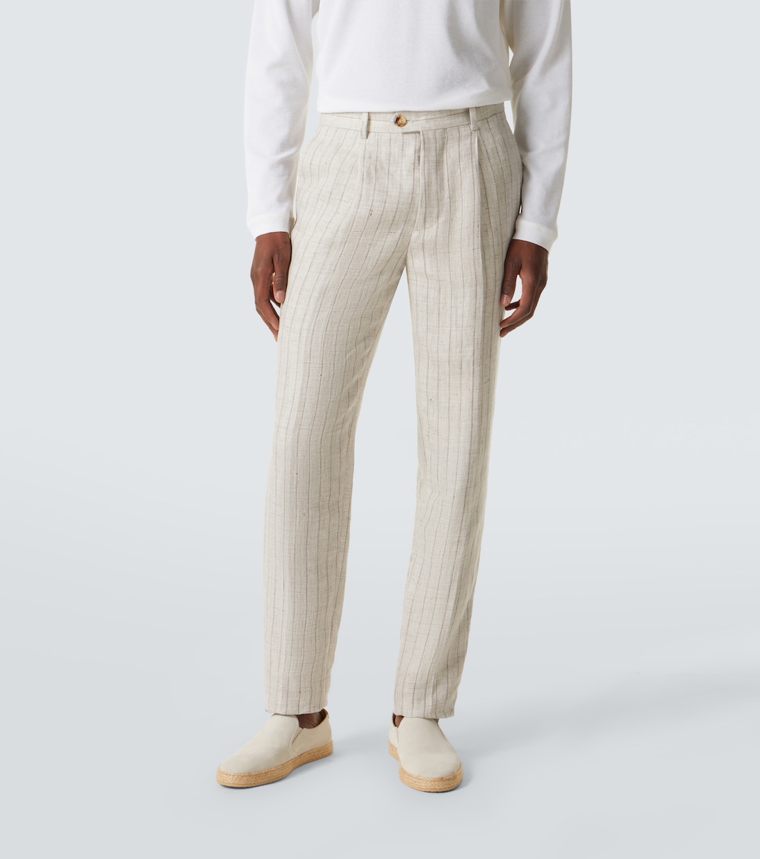 Pinstripe linen suit | Brunello Cucinelli