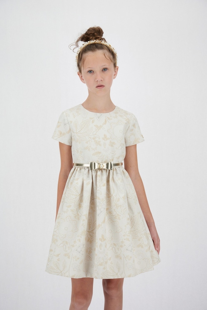 Bow-detail floral brocade dress | Monnalisa