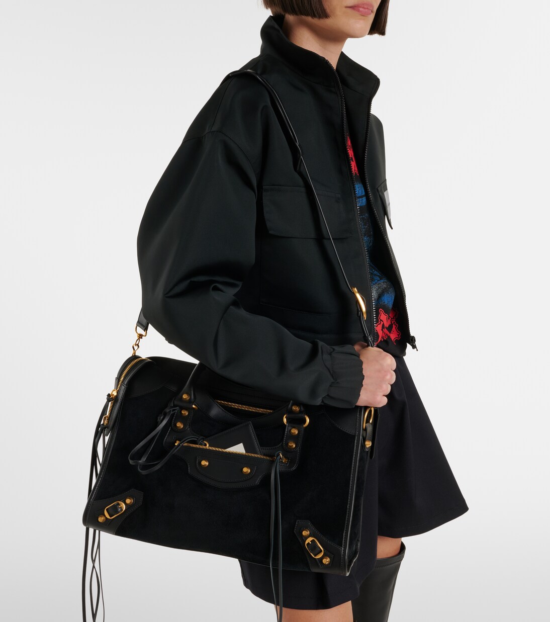 Le City Medium leather-trimmed suede tote bag | Balenciaga