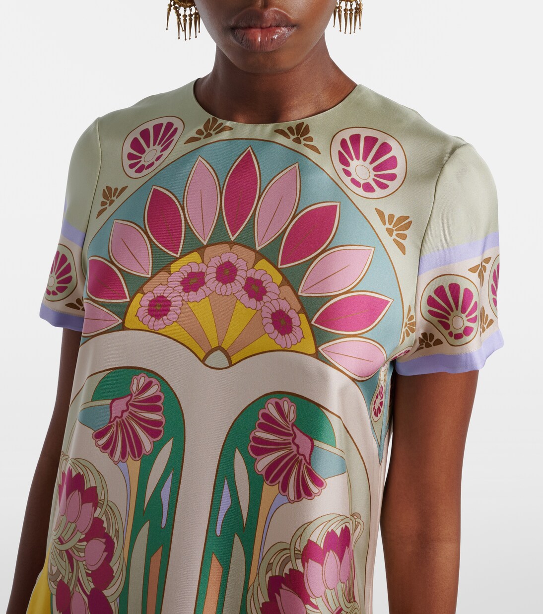 Swing feather-trimmed silk twill maxi dress | La DoubleJ