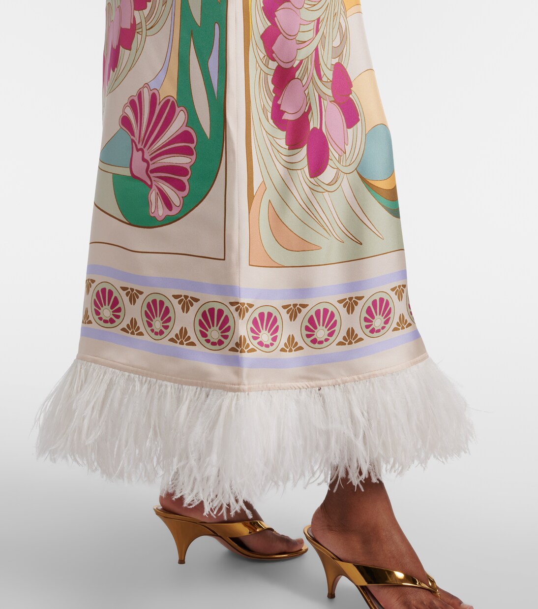 Swing feather-trimmed silk twill maxi dress | La DoubleJ
